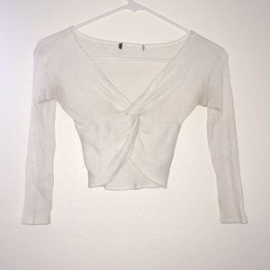 Twist-front Longe Sleeve White Crop Top